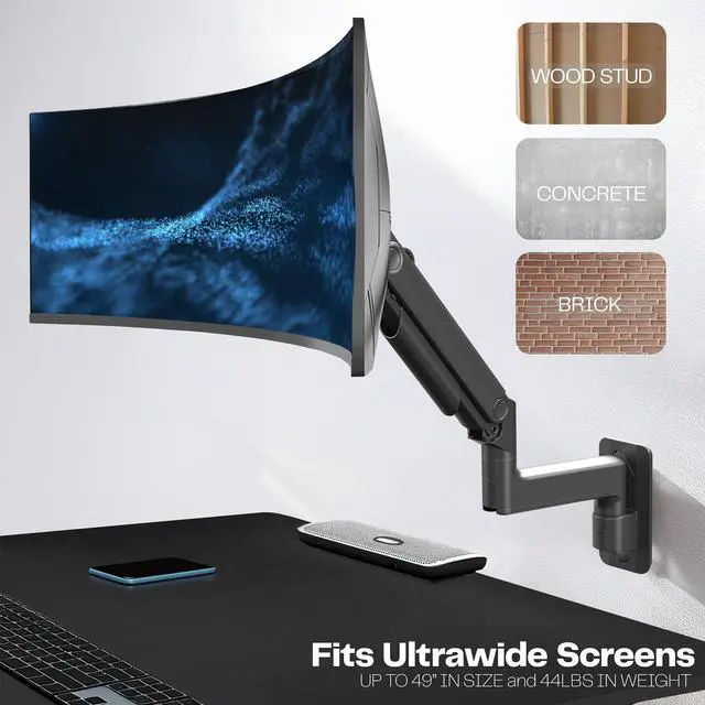 Alt view image 5 of 7 - VIVO Tension Arm Single Monitor Wall Mount, Fits Ultrawide Screens up to 49"