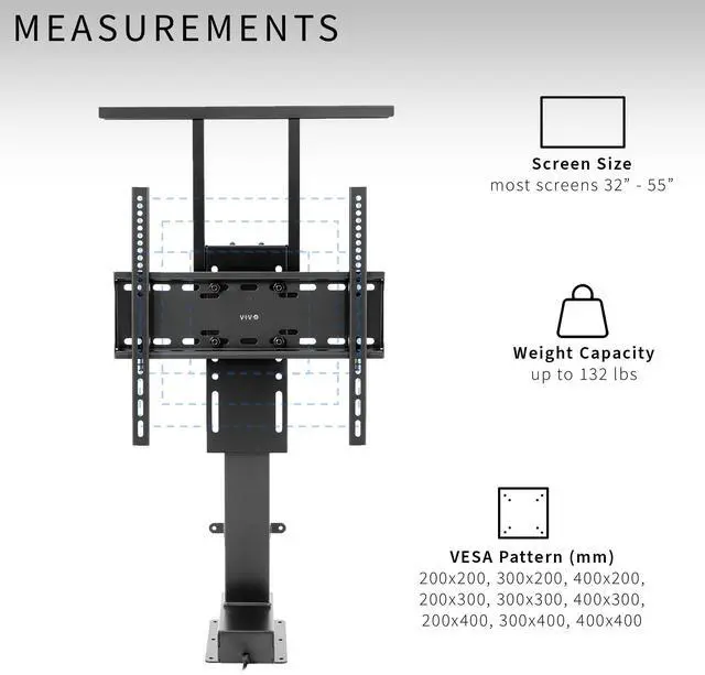 Alt view image 3 of 7 - VIVO TV Motorized Vertical Stand Lift 32" to 55" Screen, Height Adjustable Mount