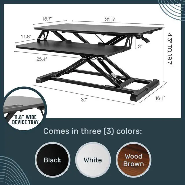 Alt view image 10 of 15 - TechOrbits Standing Desk - Stand Up Desk Converter And Monitor Riser - Height Adjustable Sit Stand Tabletop Workstation