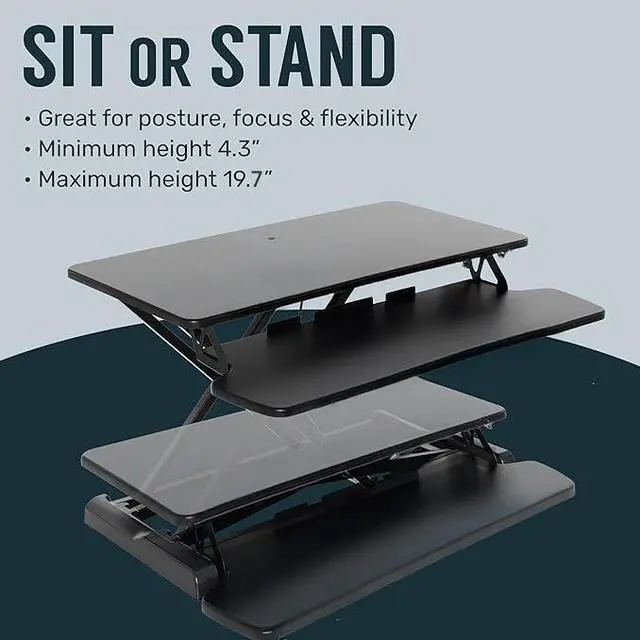 Alt view image 16 of 20 - TechOrbits Standing Desk Converter - 37" Stand Up Desk Riser - Tabletop Sit Stand Desk Fits Dual Monitors - Two Tiered Height Adjustable Workstation With Removal Keyboard Tray