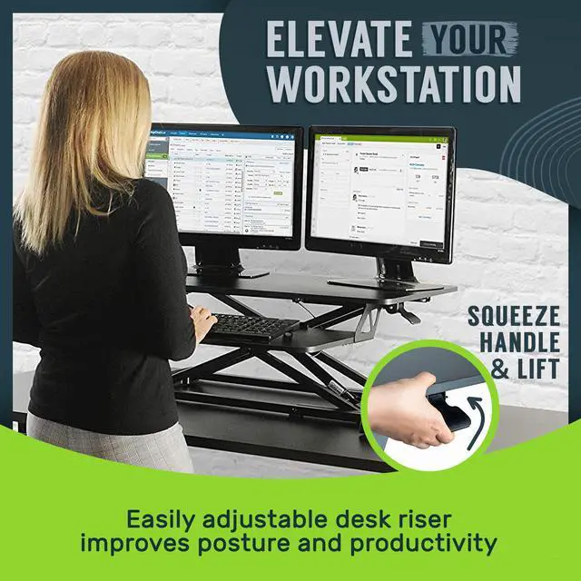 Alt view image 11 of 15 - TechOrbits Standing Desk - Stand Up Desk Converter And Monitor Riser - Height Adjustable Sit Stand Tabletop Workstation