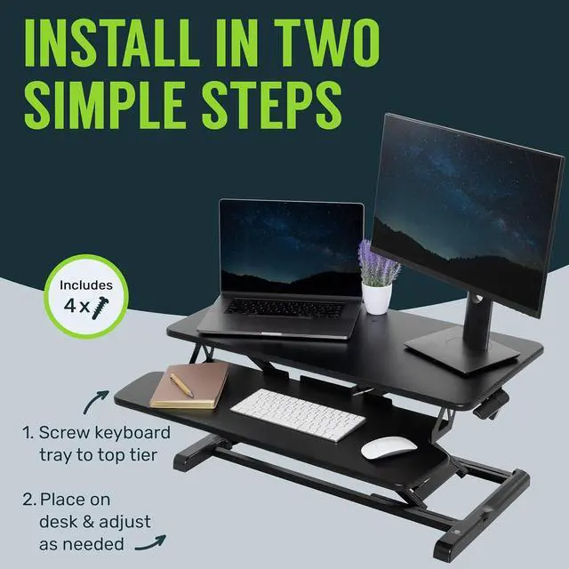 Alt view image 18 of 20 - TechOrbits Standing Desk Converter - 37" Stand Up Desk Riser - Tabletop Sit Stand Desk Fits Dual Monitors - Two Tiered Height Adjustable Workstation With Removal Keyboard Tray