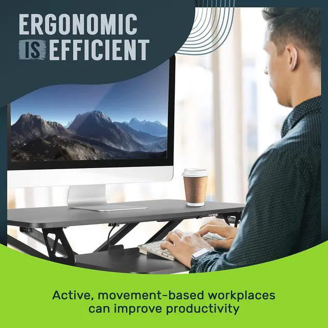 Alt view image 19 of 20 - TechOrbits Standing Desk Converter - 37" Stand Up Desk Riser - Tabletop Sit Stand Desk Fits Dual Monitors - Two Tiered Height Adjustable Workstation With Removal Keyboard Tray