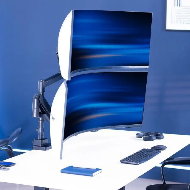 Alt view image 2 of 7 - VIVO Black Clamp-on Overhead 42" Desk Shelf, Raised Accessory Organizer, Elevated Workstation Platform, DESK-SHELF42-OB
