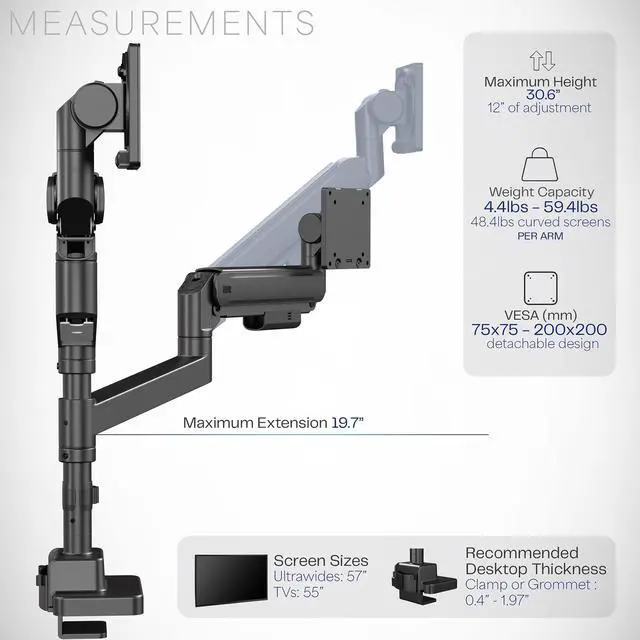 Alt view image 3 of 7 - VIVO Black Clamp-on Overhead 42" Desk Shelf, Raised Accessory Organizer, Elevated Workstation Platform, DESK-SHELF42-OB
