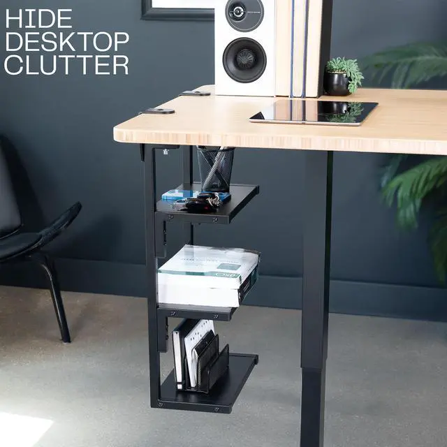 Alt view image 6 of 7 - VIVO Black Clamp-on 13" Above or Below Desk 3-Tier Shelving Unit, Desk Organizer