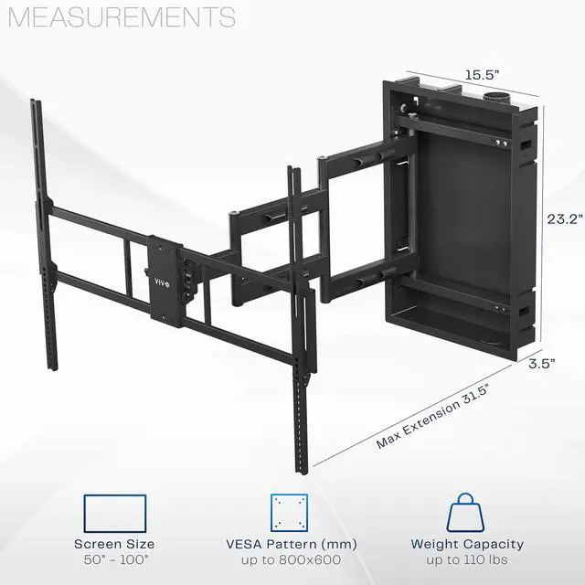 Alt view image 3 of 7 - VIVO Premium Recessed In-Wall TV Mount for up to 100" LED LCD Screens, Ultra Low Profile