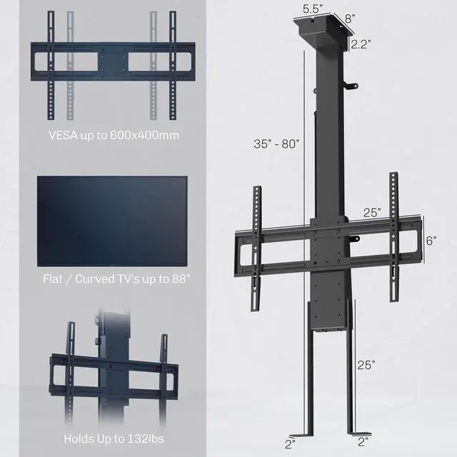 Alt view image 3 of 7 - VIVO Motorized Large TV Mount with Remote Control, (MOUNT-E-DN88)