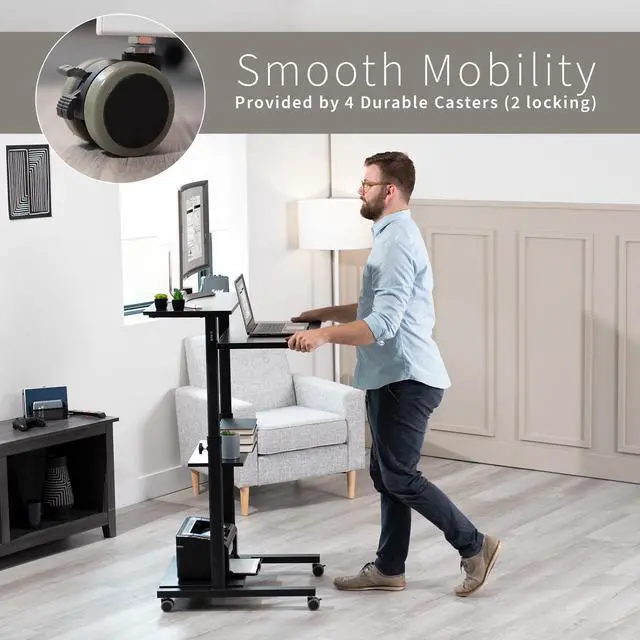 Alt view image 6 of 7 - VIVO Black Mobile Height Adjustable Stand Up Desk Workstation Presentation Cart