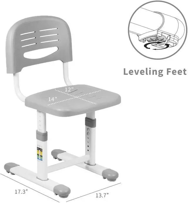 Alt view image 2 of 7 - VIVO Steel and Plastic Kids Desk Chair, Height Adjustable with Max Weight 220 lbs, Gray, DESK-V201G-CH