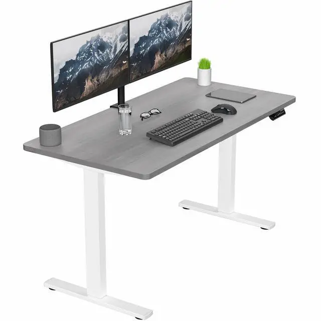 Main image of VIVO Electric 55 x 28 Stand Up Desk, Dark Gray Table Top, White Frame