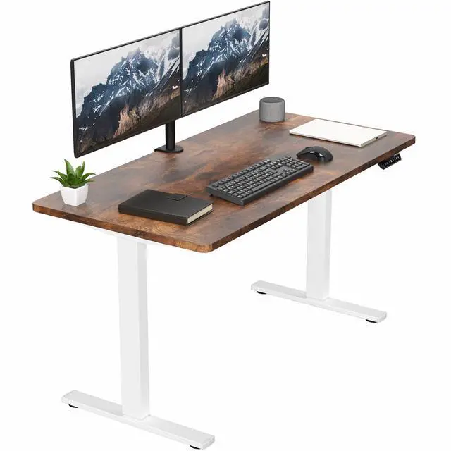 Main image of VIVO Electric 55 x 28 Stand Up Desk, Vintage Brown Table Top, White Frame