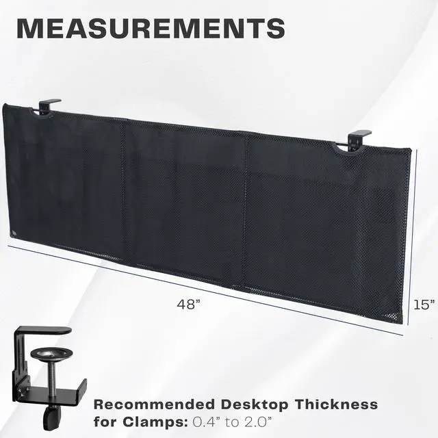 Alt view image 3 of 7 - VIVO Black Clamp-on 48" Privacy & Cable Management Sleeve Panel Kit for Desk
