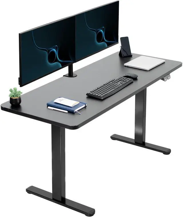 Main image of VIVO Electric 60 x 24 Stand Up Desk Workstation | Black Table Top, Black Frame