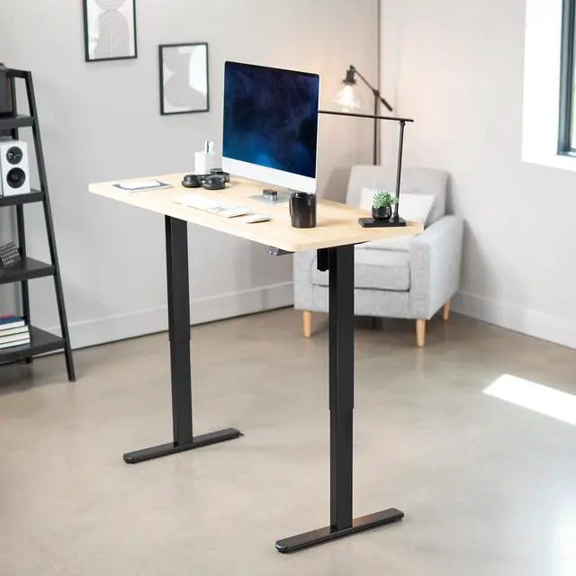 Alt view image 2 of 7 - VIVO Electric 60 x 24 Stand Up Desk with 2 Button Controller | Light Wood One-Piece Top, Black Frame (DESK-KIT-B06C)