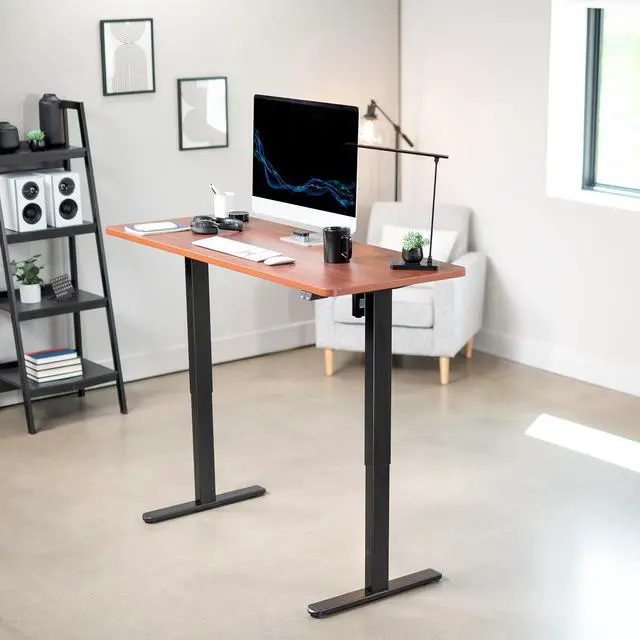 Alt view image 2 of 7 - VIVO Electric 60 x 24 Stand Up Desk Workstation | Dark Walnut Table Top, Black Frame