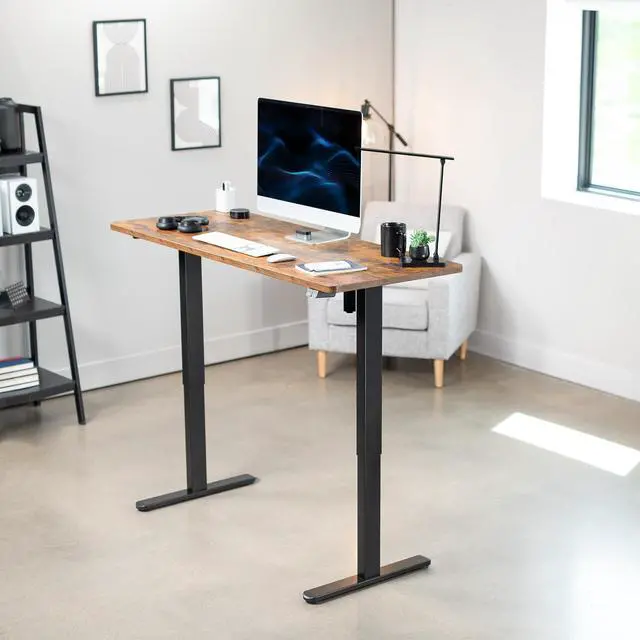 Alt view image 2 of 7 - VIVO Electric 60 x 24 Stand Up Desk Workstation | Vintage Brown Table Top, Black Frame