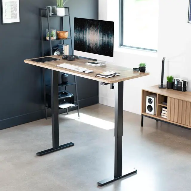 Alt view image 2 of 7 - VIVO Electric 60 x 24 Stand Up Desk Workstation | Reclaimed Wood Table Top, Black Frame