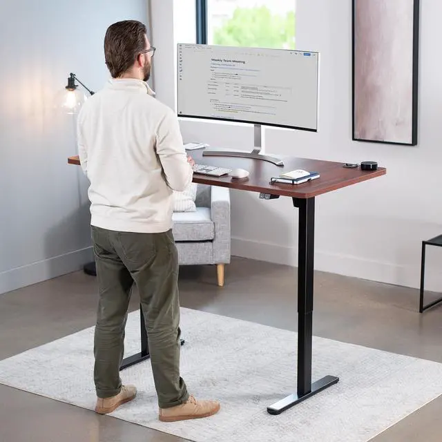Alt view image 2 of 7 - VIVO Electric 60 x 30 Stand Up Desk, Dark Walnut Table Top, Black Frame