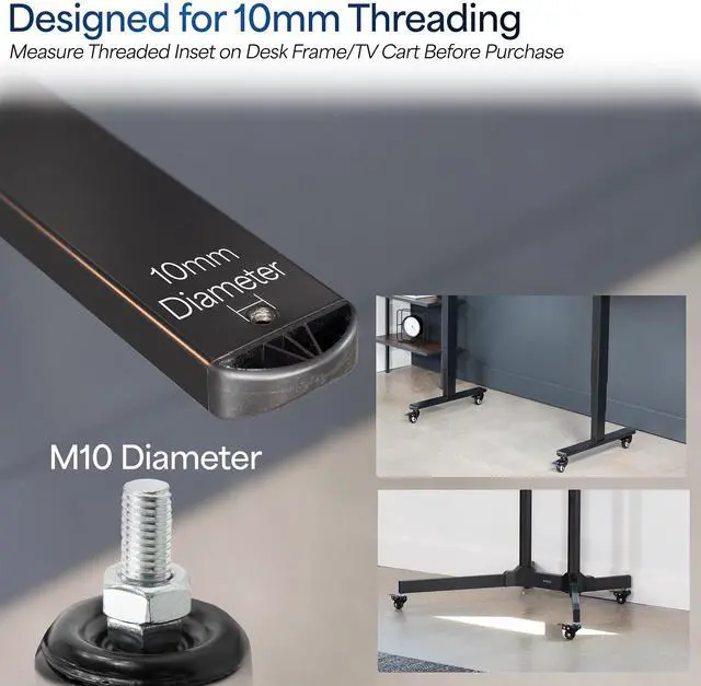 Alt view image 4 of 7 - VIVO 2 inch M10 Threaded Locking Caster Wheels (Set of 4) for TV Carts, Desk Frames, and More (PT-DK-020C)