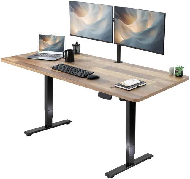 Main image of VIVO Electric 71" x 30" Stand Up Desk, Reclaimed Wood Table Top, Black Frame