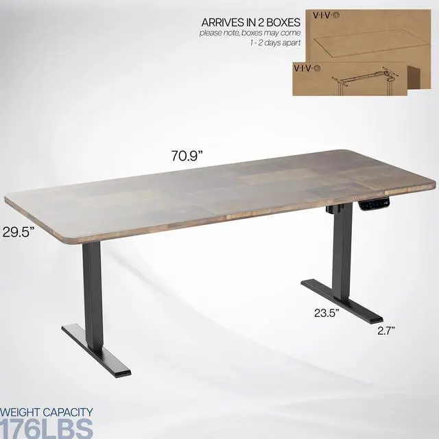 Alt view image 3 of 7 - VIVO Electric 71" x 30" Stand Up Desk, Reclaimed Wood Table Top, Black Frame