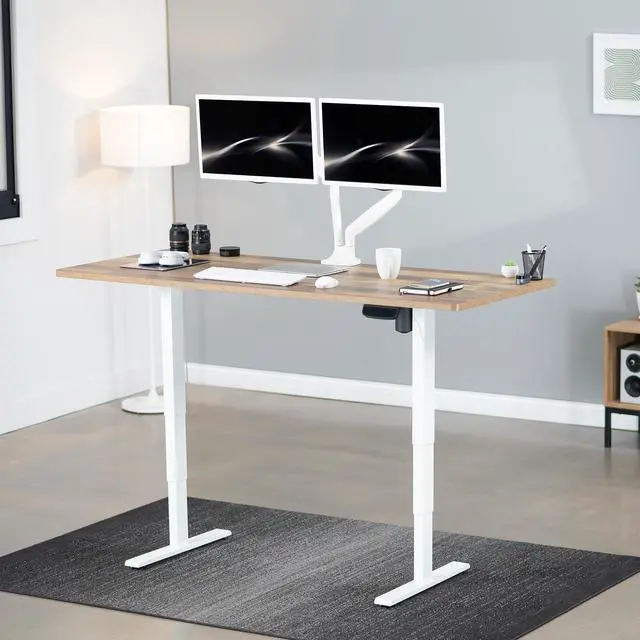 Alt view image 2 of 7 - VIVO Electric 71" x 30" Stand Up Desk, Reclaimed Wood Table Top, White Frame