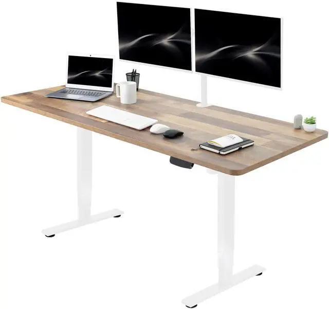 Main image of VIVO Electric 71" x 30" Stand Up Desk, Reclaimed Wood Table Top, White Frame