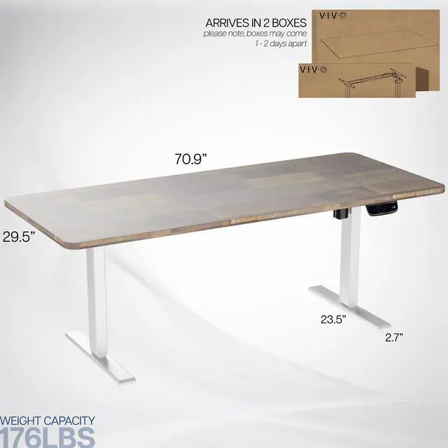 Alt view image 3 of 7 - VIVO Electric 71" x 30" Stand Up Desk, Reclaimed Wood Table Top, White Frame