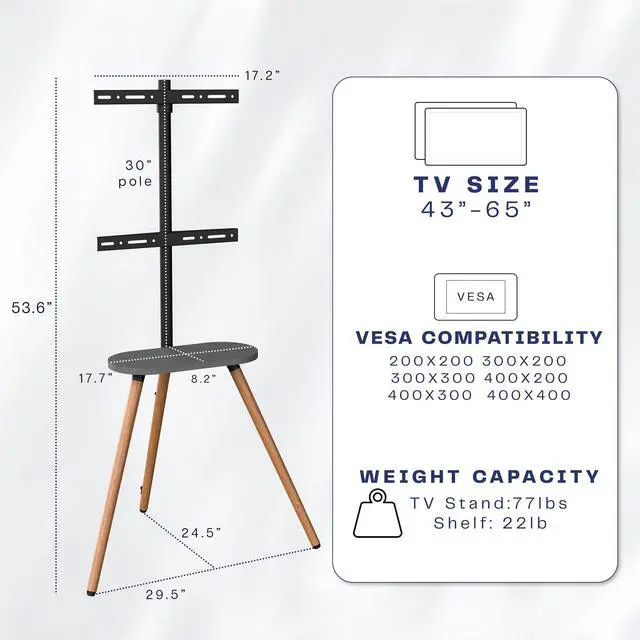Alt view image 3 of 7 - VIVO Artistic Easel 43" to 65" Screen Studio TV Tripod Adjustable Floor Stand with Shelf