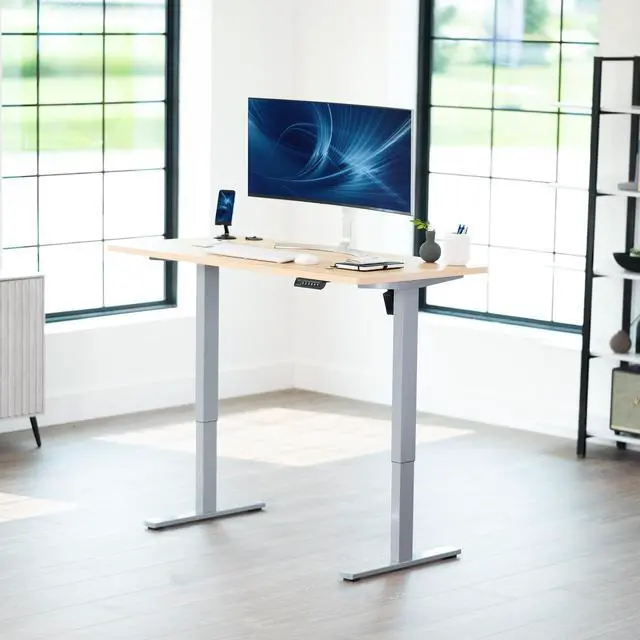 Alt view image 2 of 7 - VIVO Electric 55 x 28 Stand Up Desk, Light Wood Table Top, Gray Frame