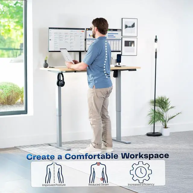 Alt view image 3 of 7 - VIVO Electric 55 x 28 Stand Up Desk, Light Wood Table Top, Gray Frame