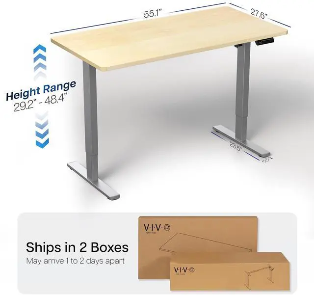 Alt view image 4 of 7 - VIVO Electric 55 x 28 Stand Up Desk, Light Wood Table Top, Gray Frame