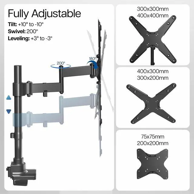 Alt view image 3 of 7 - VIVO Ultra Wide Monitor and TV Desk Mount for up to 55 inch Screens, Articulating Arm, Black, STAND-V155D