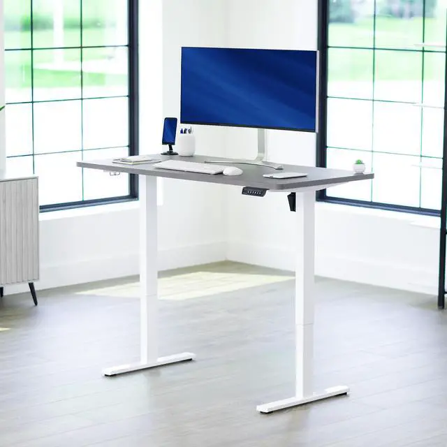 Alt view image 2 of 7 - VIVO Electric 55 x 28 Stand Up Desk, Dark Gray Table Top, White Frame