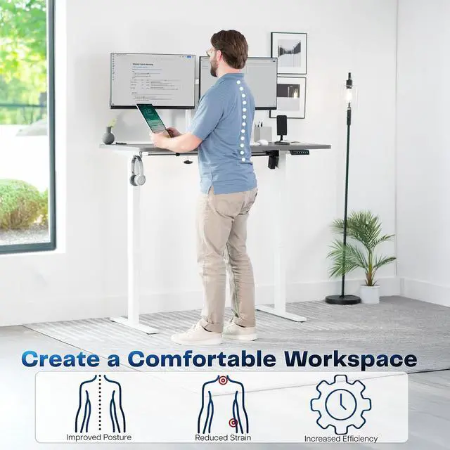 Alt view image 3 of 7 - VIVO Electric 55 x 28 Stand Up Desk, Dark Gray Table Top, White Frame