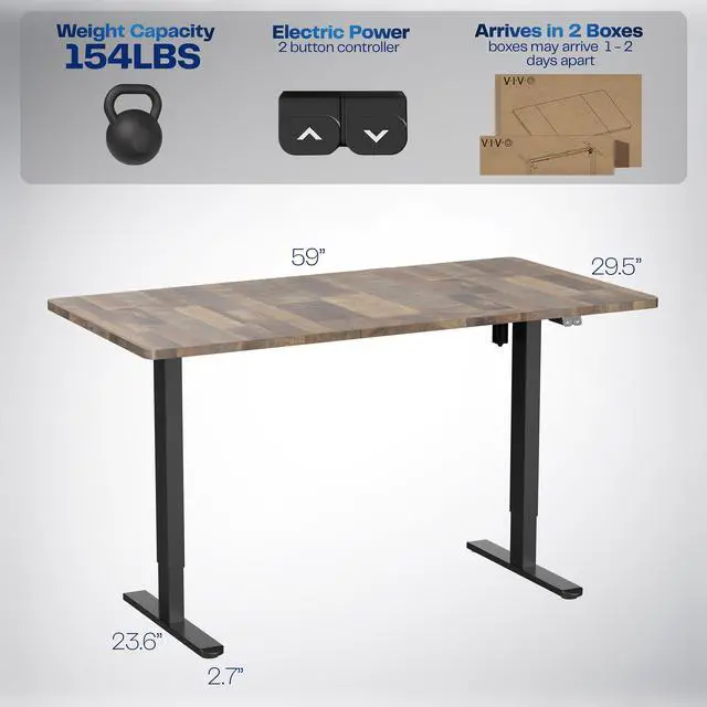 Alt view image 3 of 7 - VIVO Electric 60 x 30 Stand Up Desk, Reclaimed Wood Table Top, Black Frame