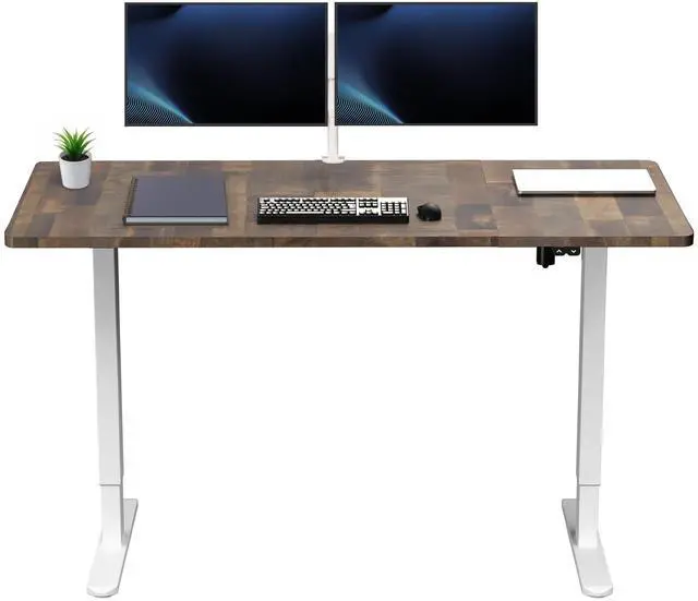 Main image of VIVO Electric 60 x 30 Stand Up Desk, Reclaimed Wood Table Top, White Frame