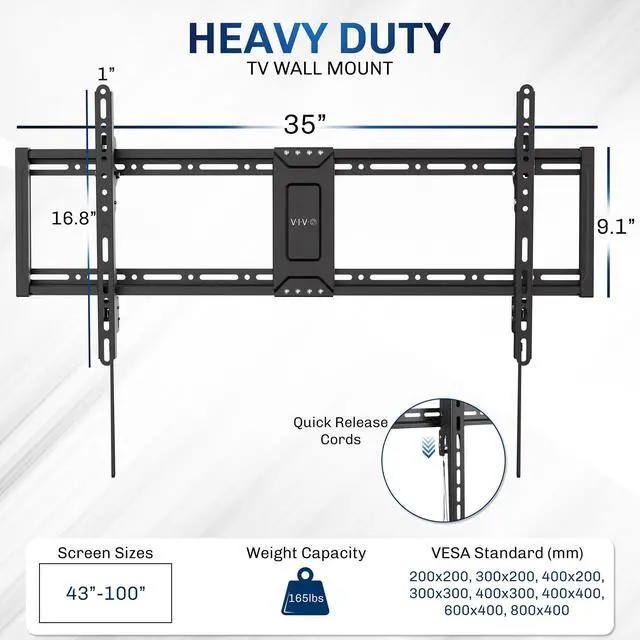 Alt view image 3 of 7 - VIVO Black Extra Large Heavy Duty 60" to 100" LCD LED Curved and Flat Screen TV Wall Mount Bracket (MOUNT-VW100T)