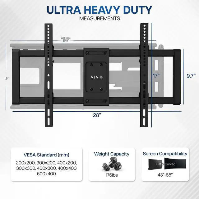 Alt view image 3 of 7 - VIVO Heavy Duty Full Motion 43" to 85" TV Wall Mount