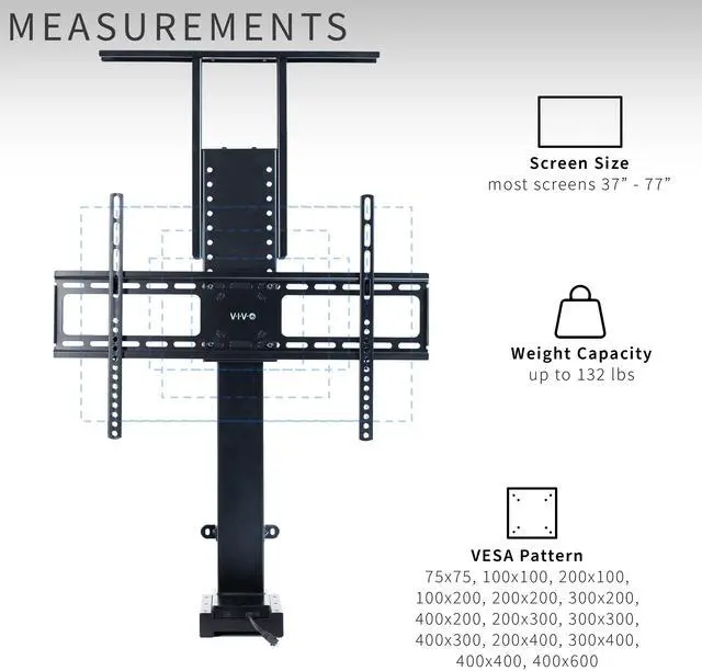 Alt view image 3 of 7 - VIVO TV Motorized Vertical Stand Lift 32" to 65", Height Adjustable Mount