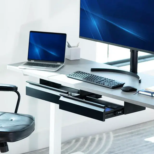 Alt view image 2 of 7 - VIVO Black Pull Out 32" Under Desk Dual Storage Drawers