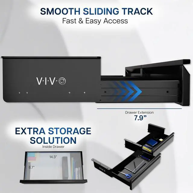 Alt view image 4 of 7 - VIVO Black Pull Out 32" Under Desk Dual Storage Drawers