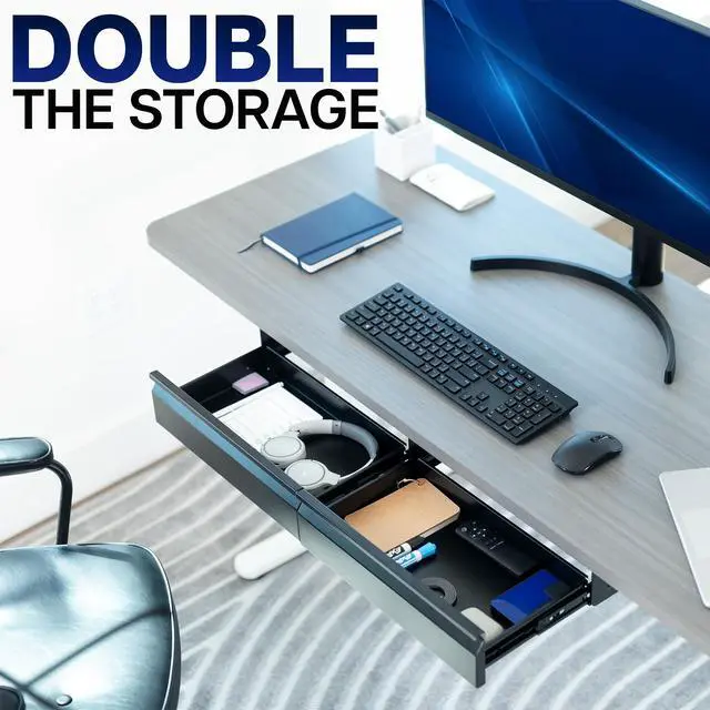 Alt view image 6 of 7 - VIVO Black Pull Out 32" Under Desk Dual Storage Drawers