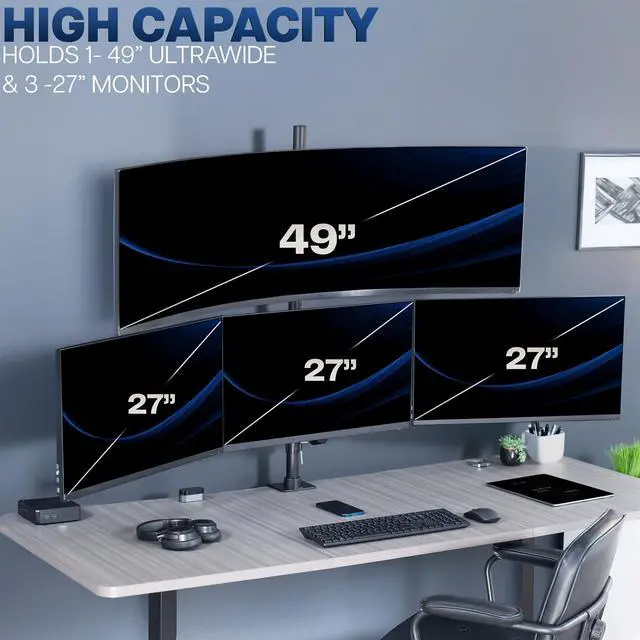 Alt view image 4 of 7 - VIVO Quad Computer Monitor Desk Mount, 1 Ultrawide to 49", 3 Standard to 27"