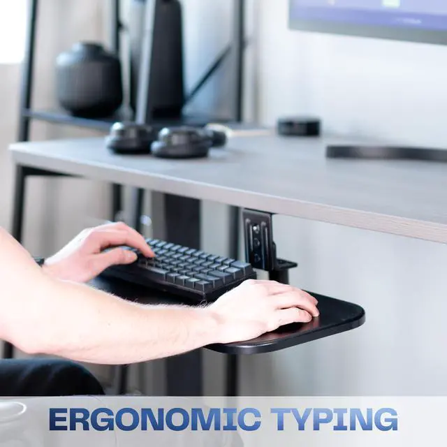 Alt view image 3 of 7 - VIVO Black 23 x 10 inch Screw-In Rotating Computer Keyboard and Mouse Tray