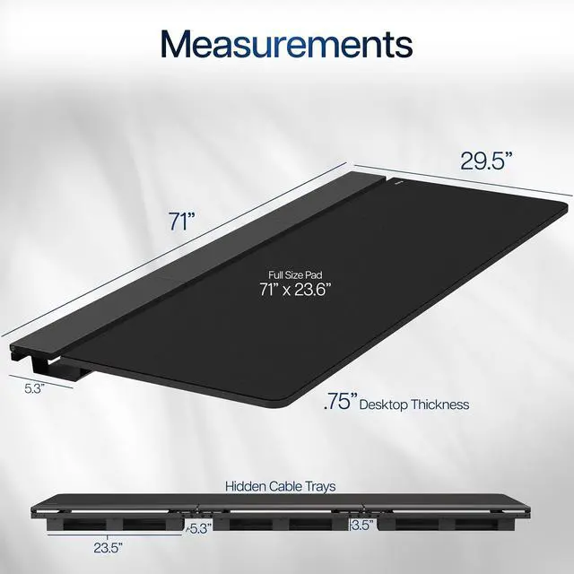 Alt view image 2 of 7 - VIVO Black 71" x 30" Concealed Cable Table Top w/ Pad for Standing Desk Frame