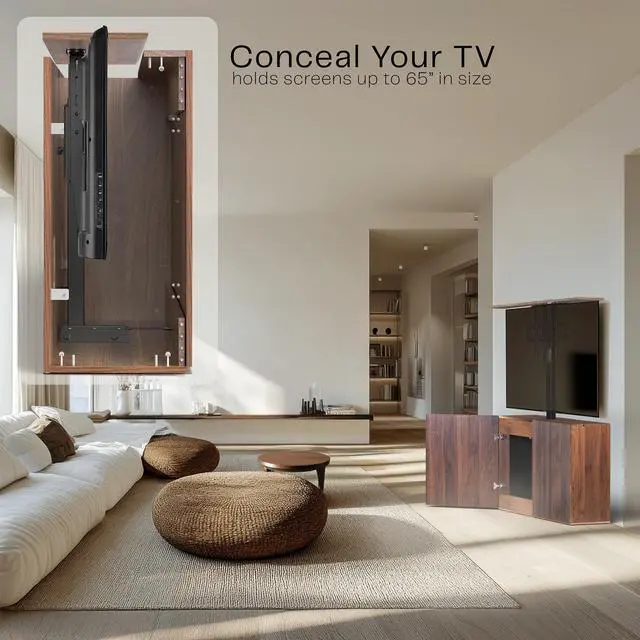 Alt view image 5 of 7 - VIVO Walnut Cabinet with Motorized TV Stand, Fits 32" to 55" Screens