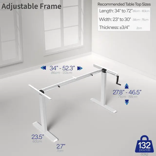 Alt view image 4 of 7 - VIVO White Manual Height Adjustable Stand Up Desk Frame Crank Ergonomic System