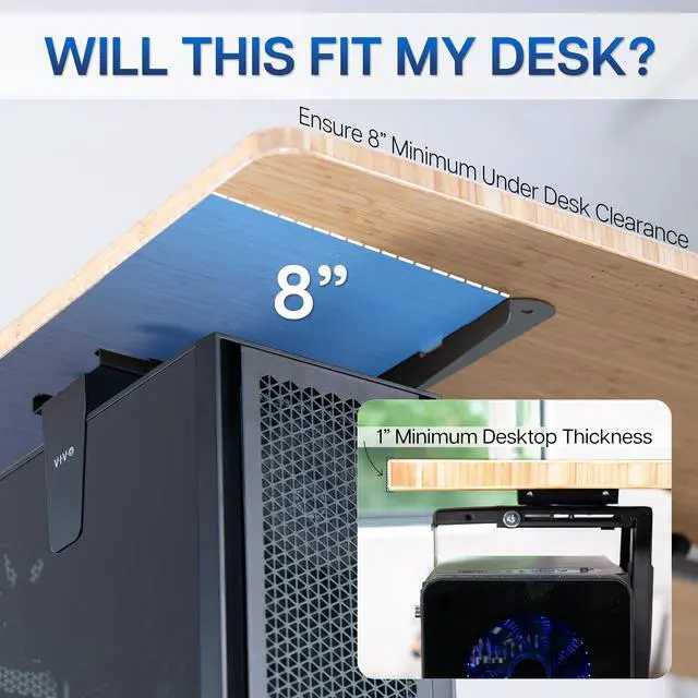 Alt view image 6 of 7 - VIVO Large Adjustable Under-Desk and Wall PC Mount, Computer Case Holder with 135-degree Swivel, MOUNT-PC01L